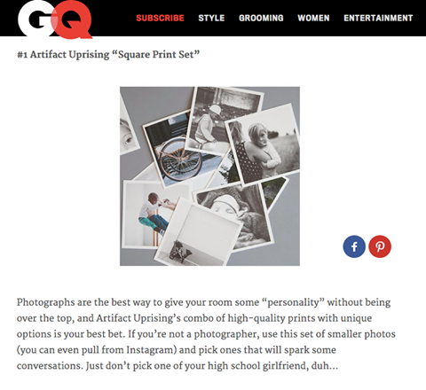 GQ features Artifact Uprising Square Prints Set 