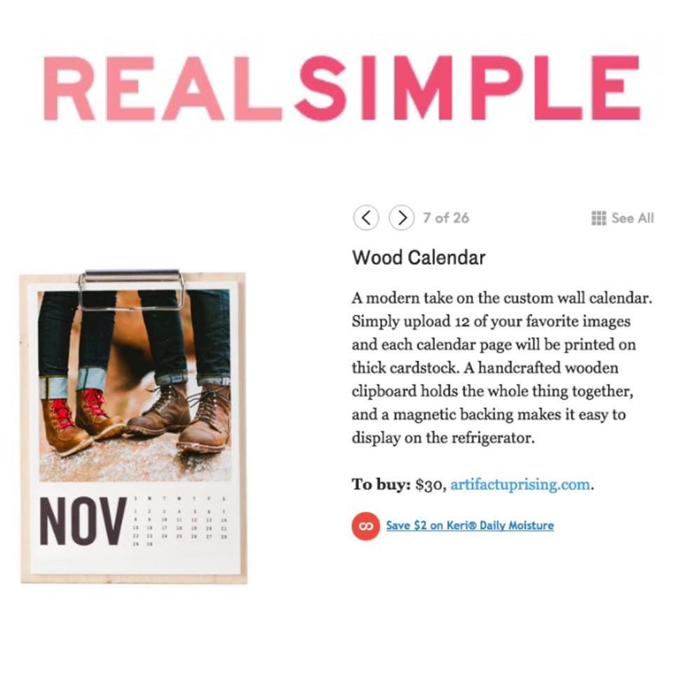 Artifact Uprising Wood Calendar in Real Simple 