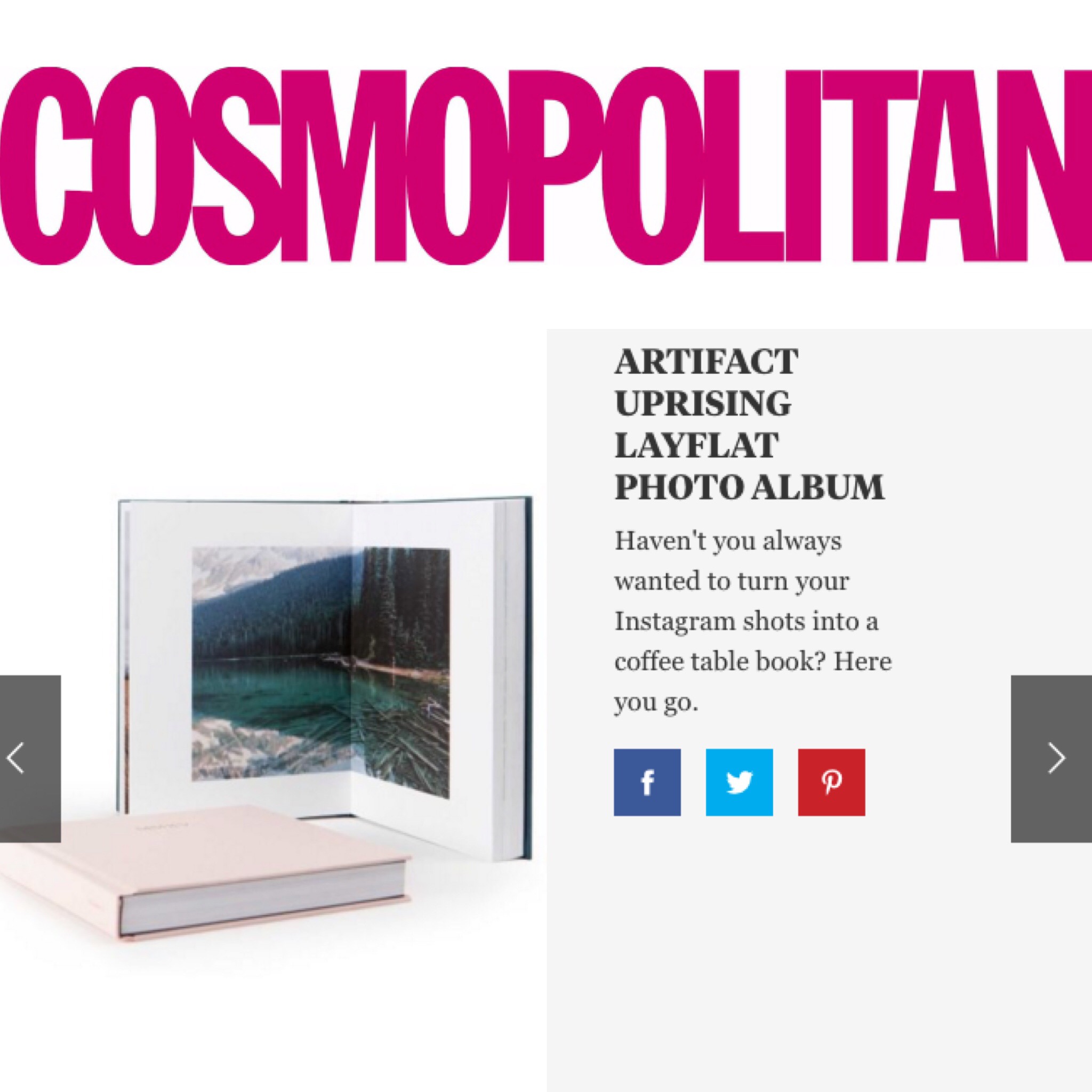 Artifact Uprising Layflat Album on Cosmopolitan Gift Guide