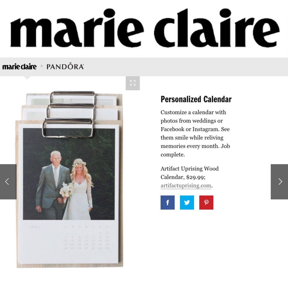 Artifact Uprising Wood Calendar make Marie Claire's Holiday Gift Guide