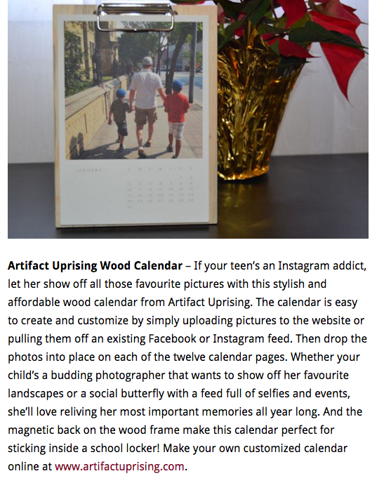 Artifact Uprising Wood Calendar included in Mommy Kat and Kids Holiday Gift Guide 