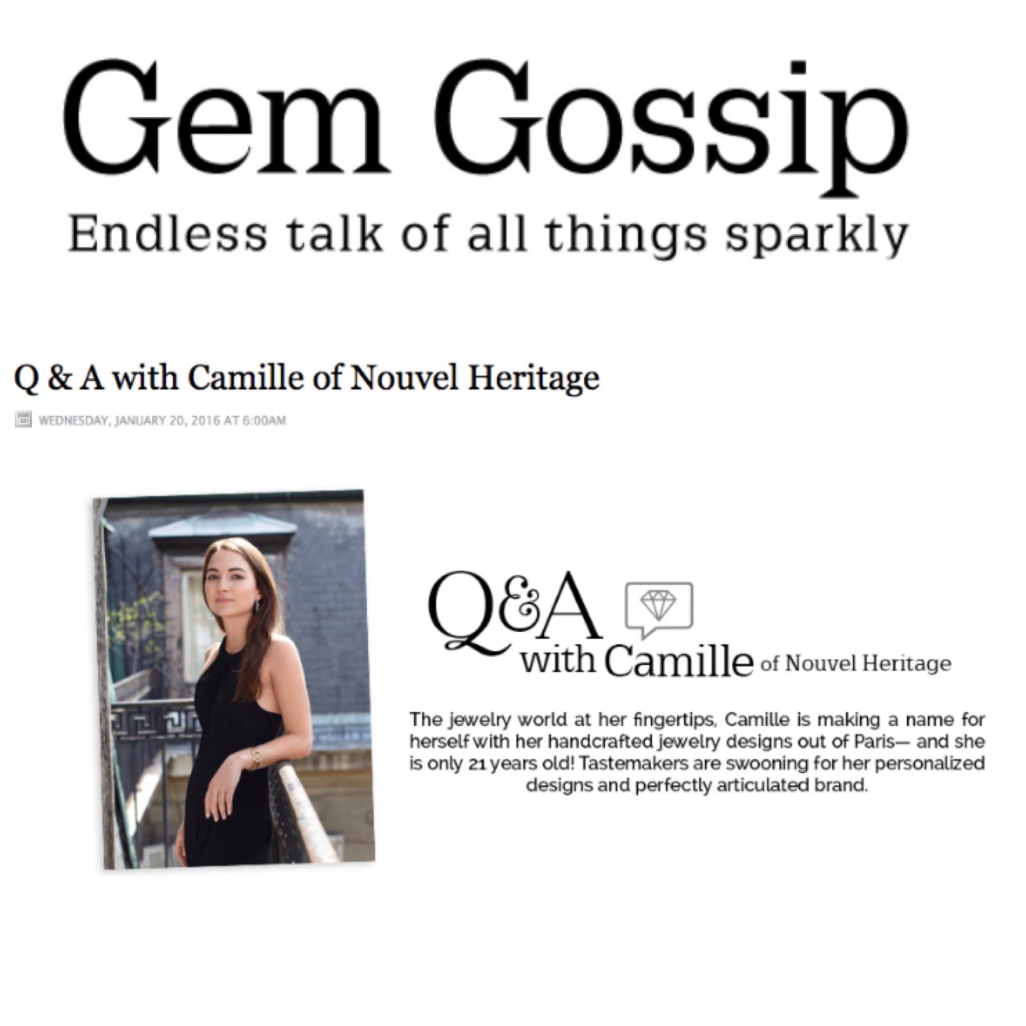 Camille of Nouvel Heritage featured in Gem Gossip