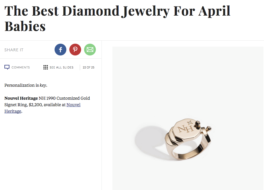 Nouvel Heritage featured on Refinery29 with the NH 1990 Customized Gold Signet Ring