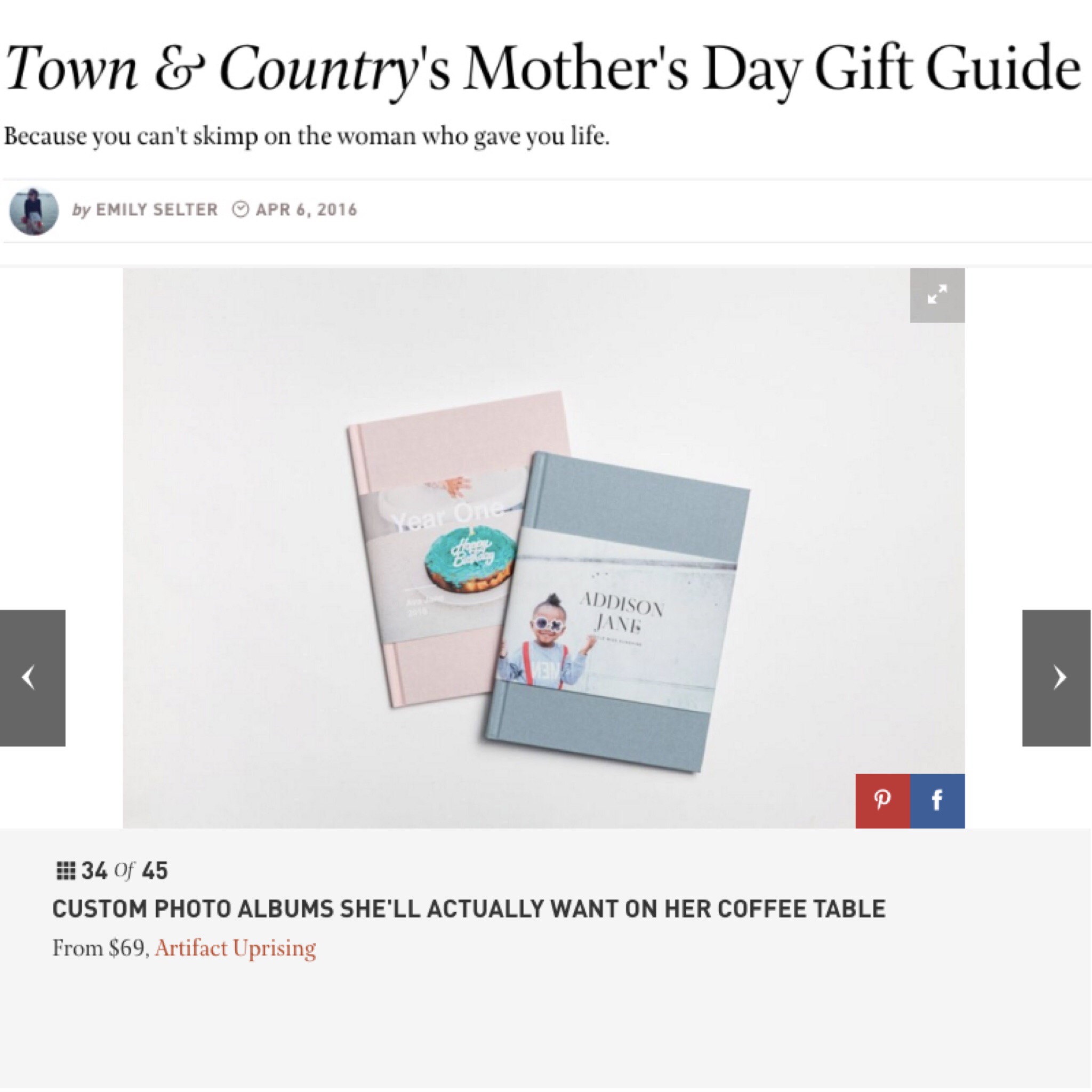 Artifact Uprising made it in the Town & Country's Mother's Day Gift Guide.